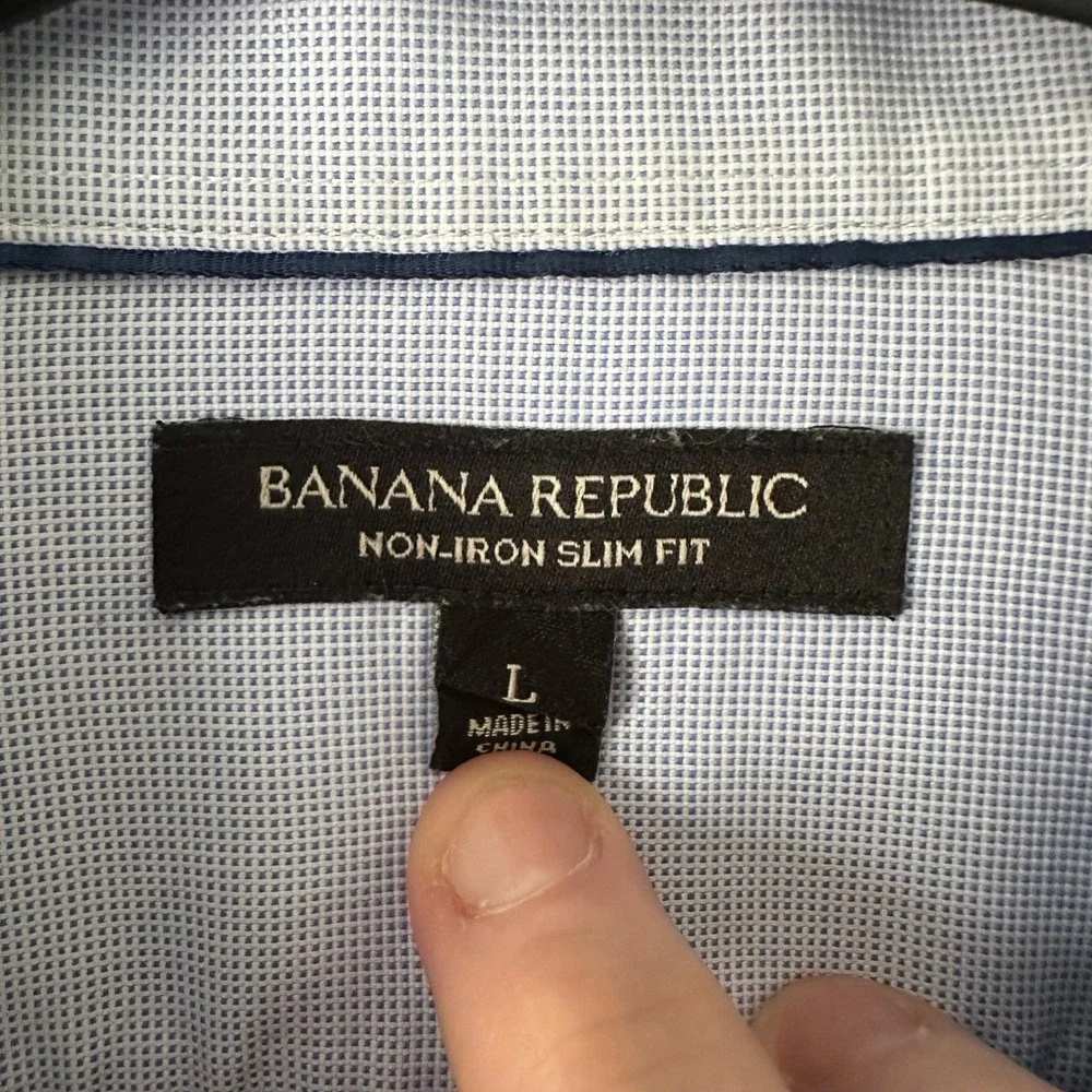 Banana Republic Mens L Slim‎ Fit Non Iron Dress Shirt Blue Patterned